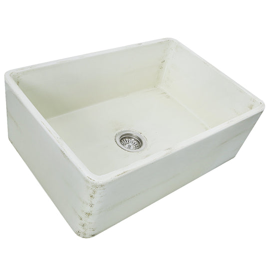 Nantucket 30" Farmhouse Fireclay Sink with Shabby Straw Finish - FCFS3020S-ShabbyStraw showing interior view.