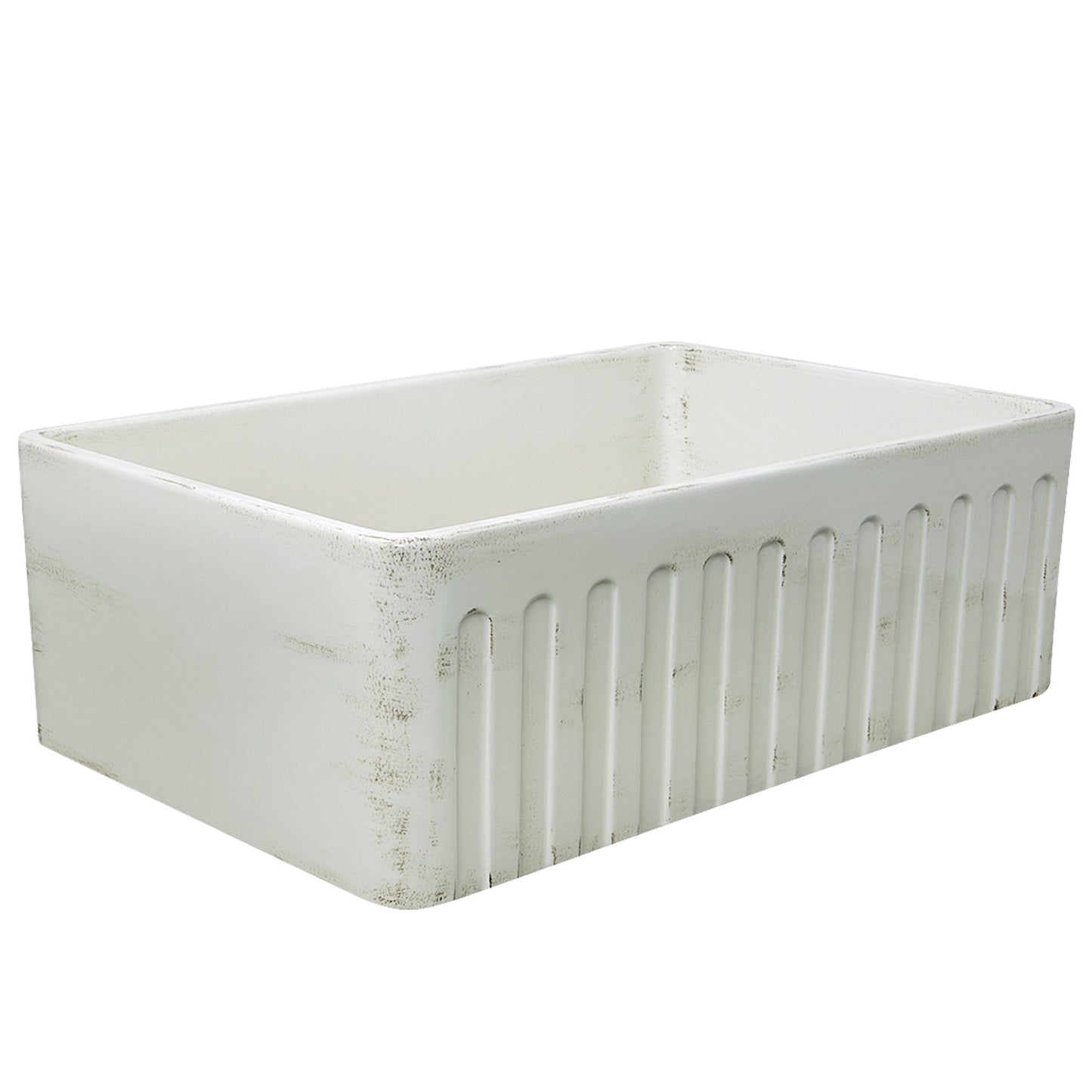 Nantucket 30" Farmhouse Fireclay Sink with Shabby Straw Finish - FCFS3020S-ShabbyStraw in a rustic kitchen setting.
