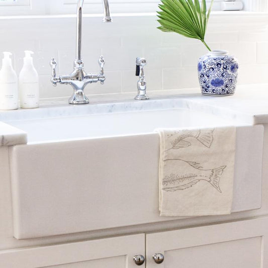 Nantucket 30" Italian Farmhouse Fireclay Sink - Hyannis-30 in a stylish kitchen setting with decorative accessories.
