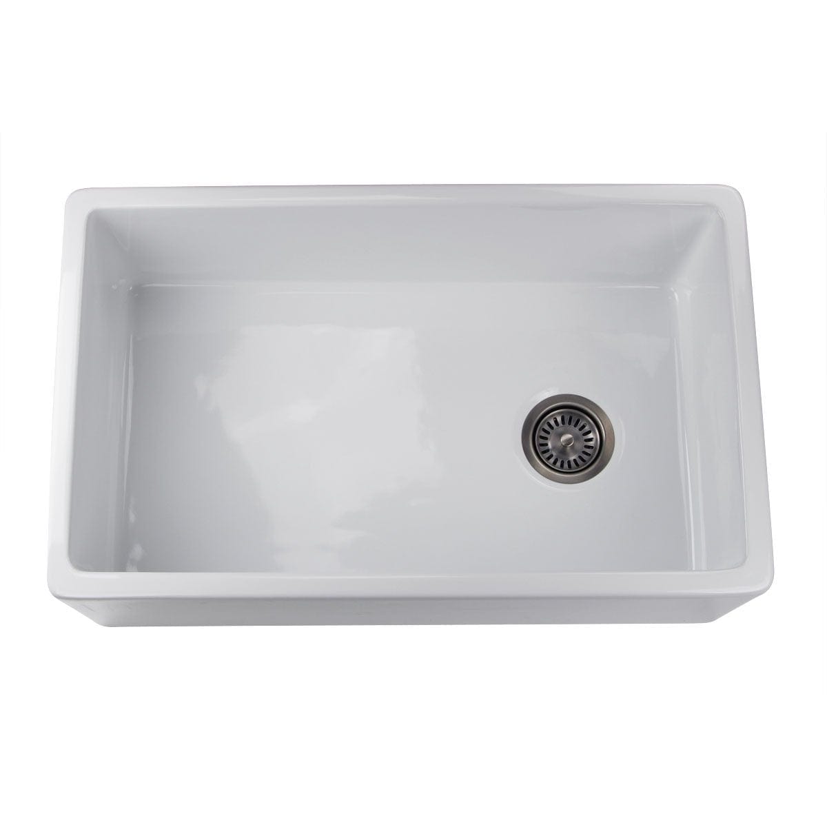 Nantucket 30" White Fireclay Farmhouse Sink Offset Drain with Grid - FCFS30