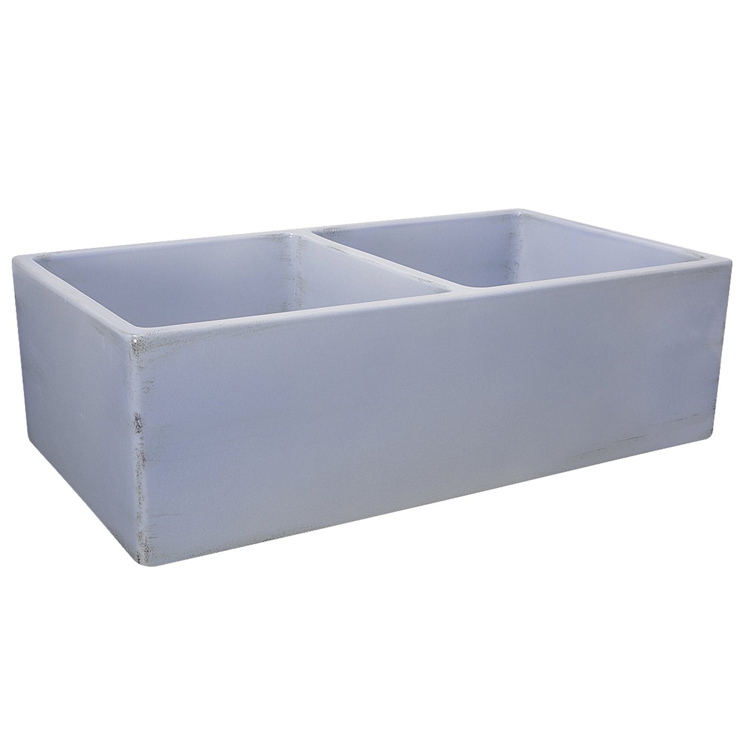 Nantucket 33" Double Bowl Farmhouse Fireclay Sink with Shabby Sugar Finish - FCFS3318D-ShabbySugar, hand-distressed design.