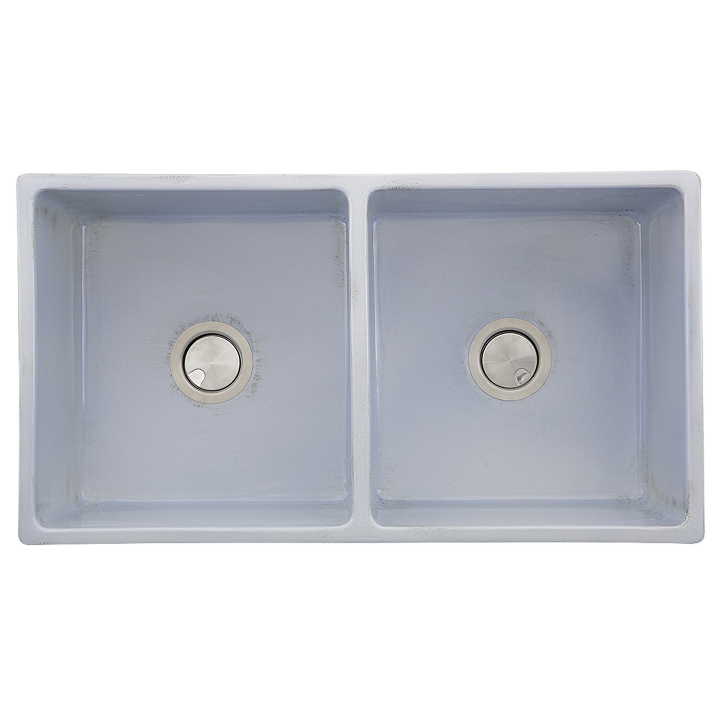 Nantucket 33" Double Bowl Farmhouse Fireclay Sink with Shabby Sugar Finish - FCFS3318D-ShabbySugar top view image