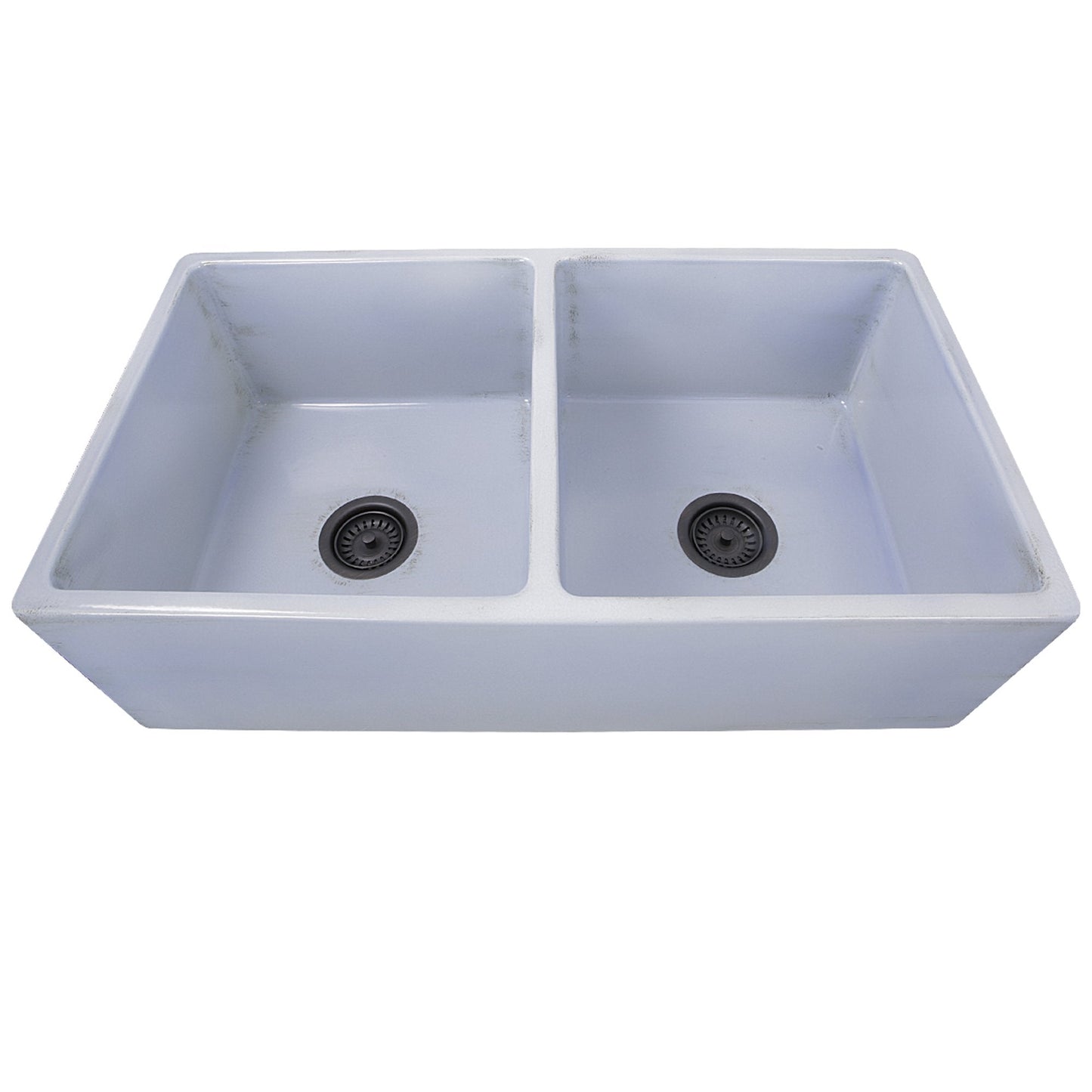 Nantucket 33" Double Bowl Farmhouse Fireclay Sink with Shabby Sugar Finish - FCFS3318D-ShabbySugar, showing dual bowl configuration.