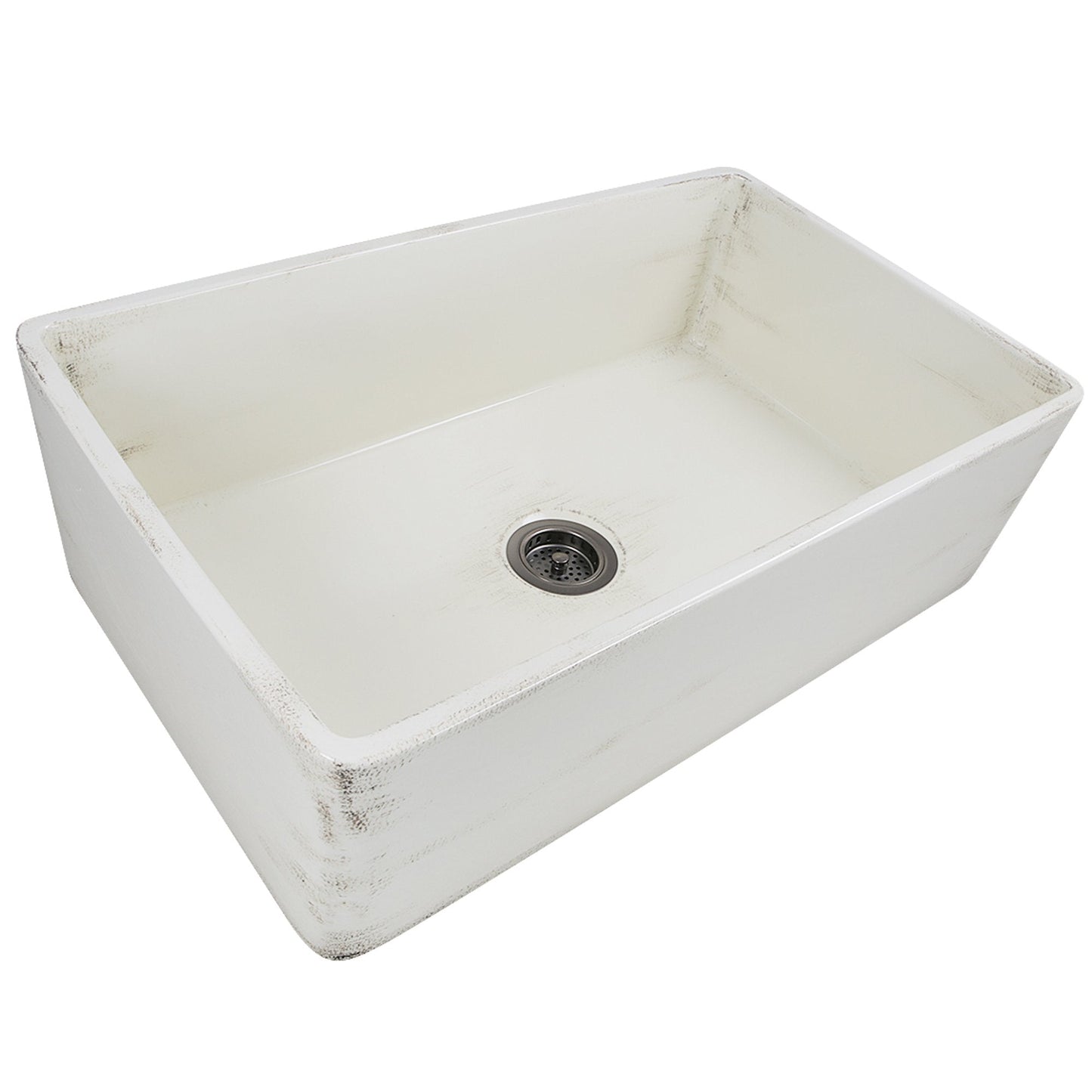Nantucket 33" Farmhouse Fireclay Sink with Shabby Straw Finish - FCFS3320S-ShabbyStraw, showcasing hand-distressed design.