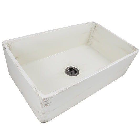 Nantucket 33" Farmhouse Fireclay Sink with Shabby Straw Finish - FCFS3320S-ShabbyStraw, showcasing hand-distressed design.