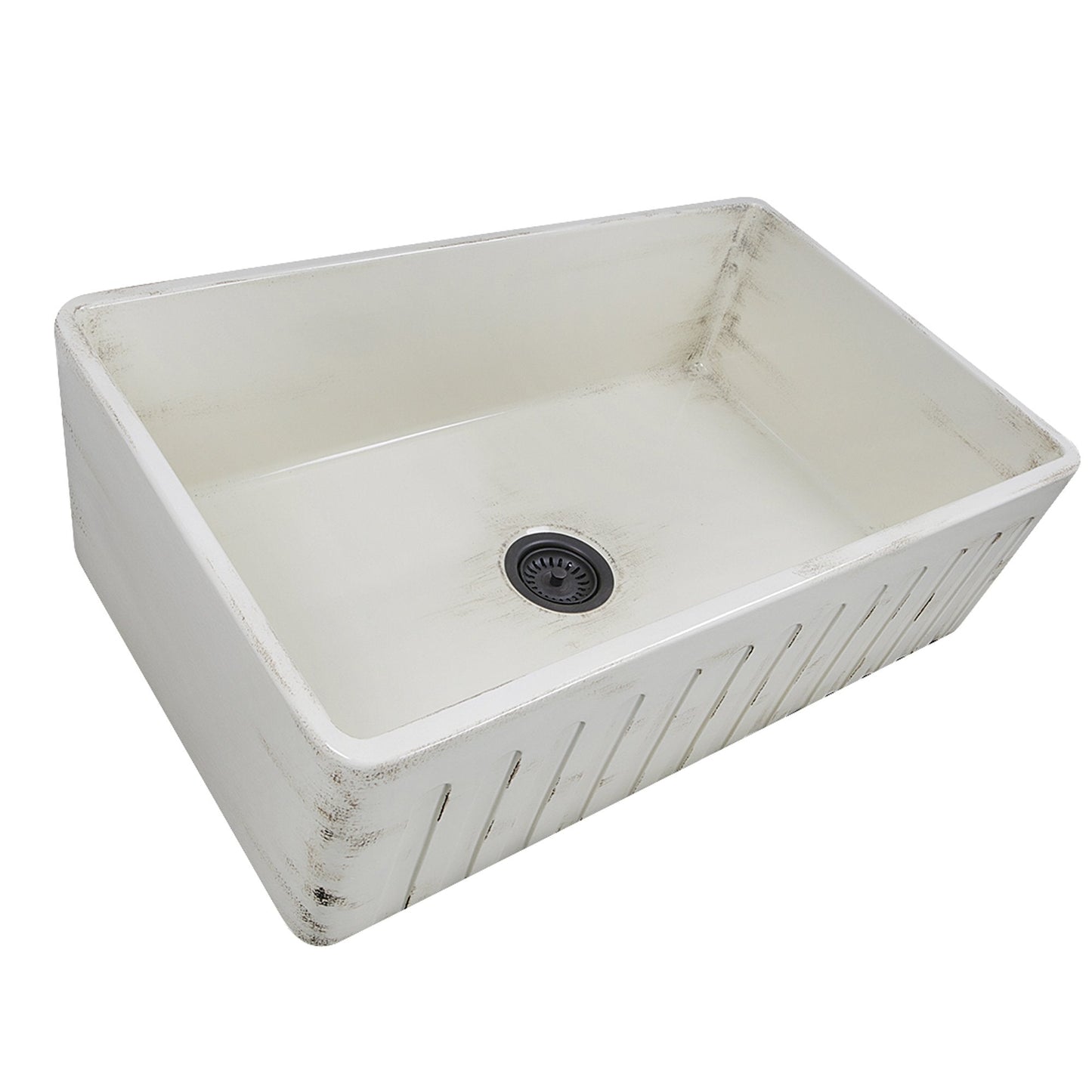 Nantucket 33" Farmhouse Fireclay Sink with Shabby Straw Finish - FCFS3320S-ShabbyStraw, hand-distressed finish.