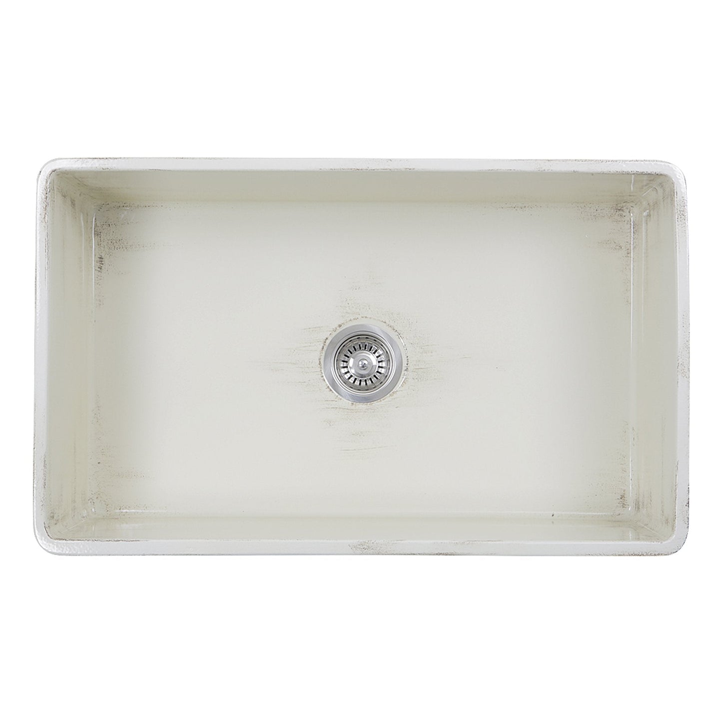 Nantucket 33" Farmhouse Fireclay Sink with Shabby Straw Finish - FCFS3320S-ShabbyStraw, top view of sink with distressed finish.