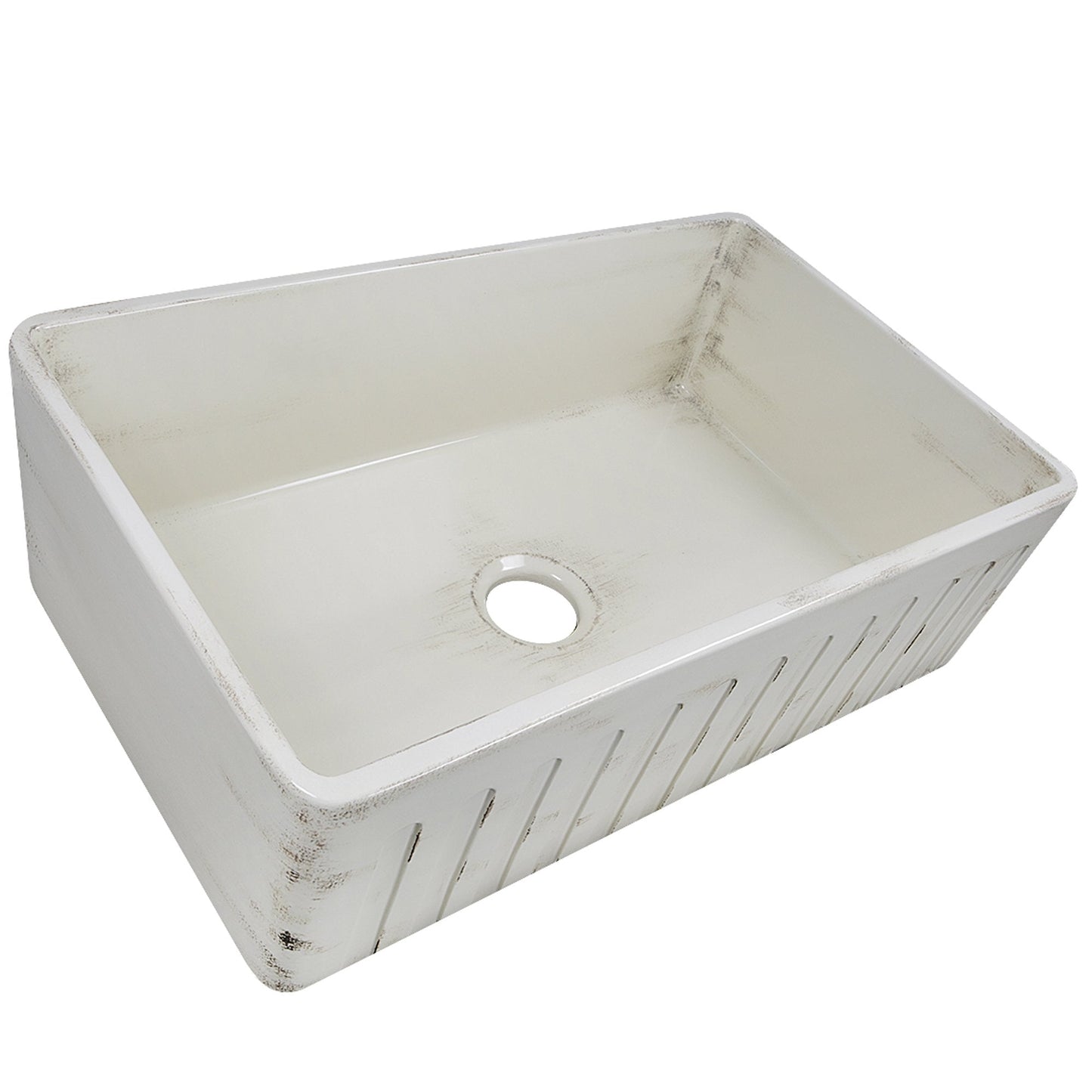 Nantucket 33" Farmhouse Fireclay Sink with Shabby Straw Finish - FCFS3320S-ShabbyStraw view showcasing its unique distressed finish.