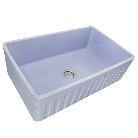 Nantucket 33" Farmhouse Fireclay Sink with Shabby Sugar Finish - FCFS3320S-ShabbySugar with a hand-distressed surface.