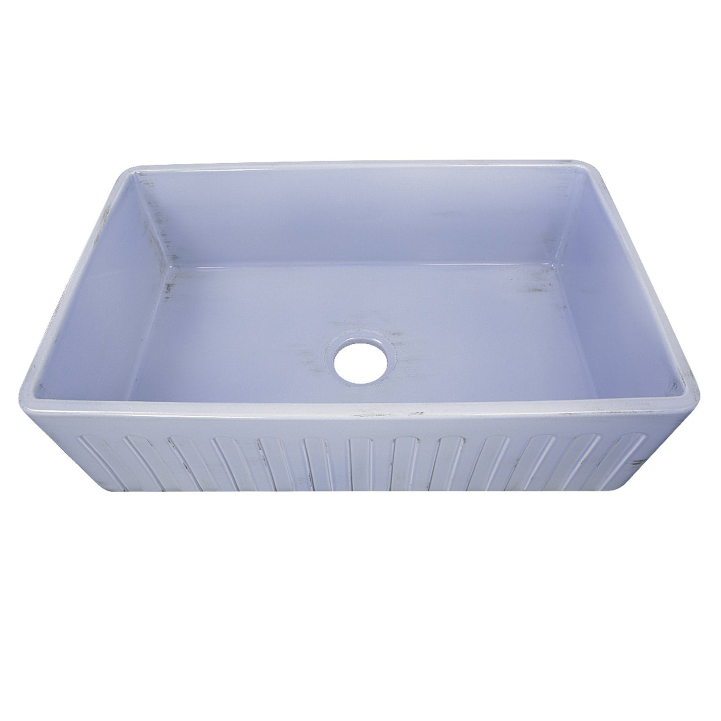 Nantucket 33" Farmhouse Fireclay Sink with Shabby Sugar Finish - FCFS3320S-ShabbySugar top view, showing unique hand-distressed finish.