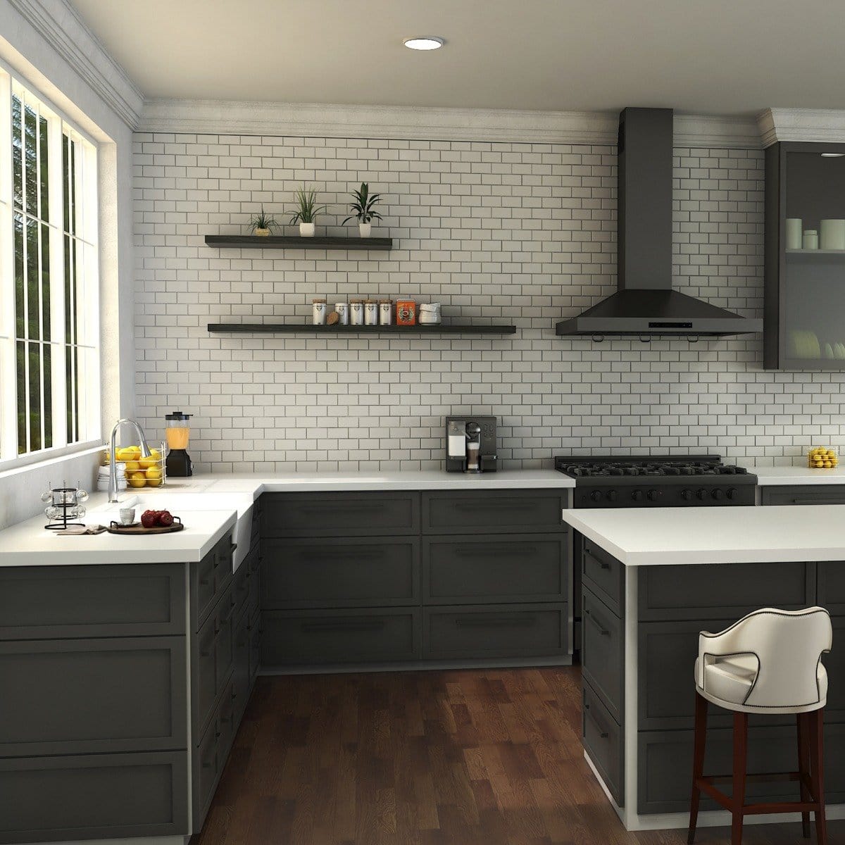 Modern kitchen design featuring ZLINE Castor Chrome Kitchen Faucet CAS-KF-CH with sleek cabinetry and neutral tile backsplash.