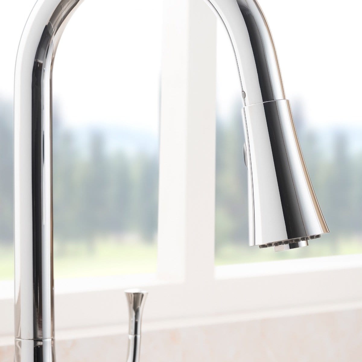 ZLINE Castor Chrome Kitchen Faucet CAS-KF-CH close-up, showcasing its polished design and functionality.