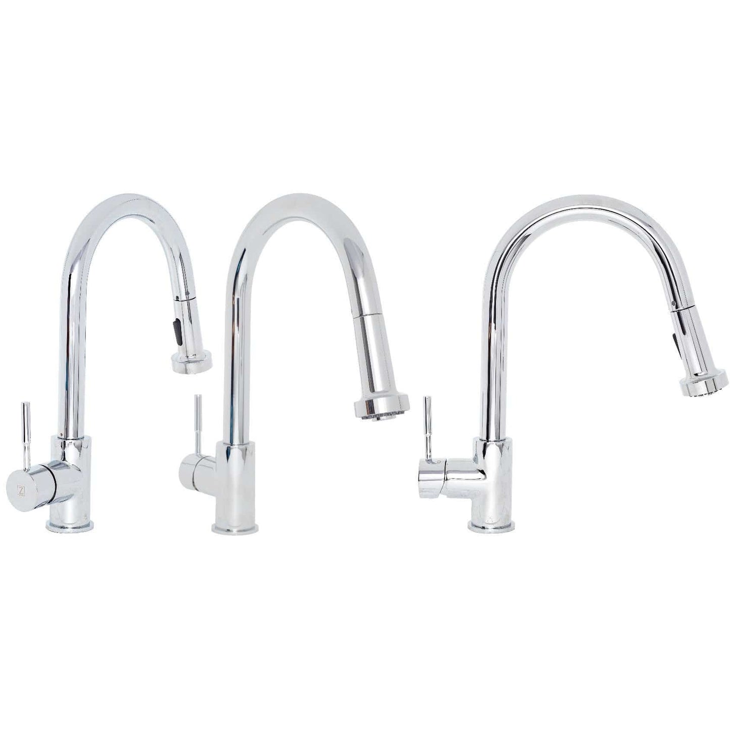ZLINE Monet Kitchen Faucet collection featuring three stylish chrome pull-down designs.
