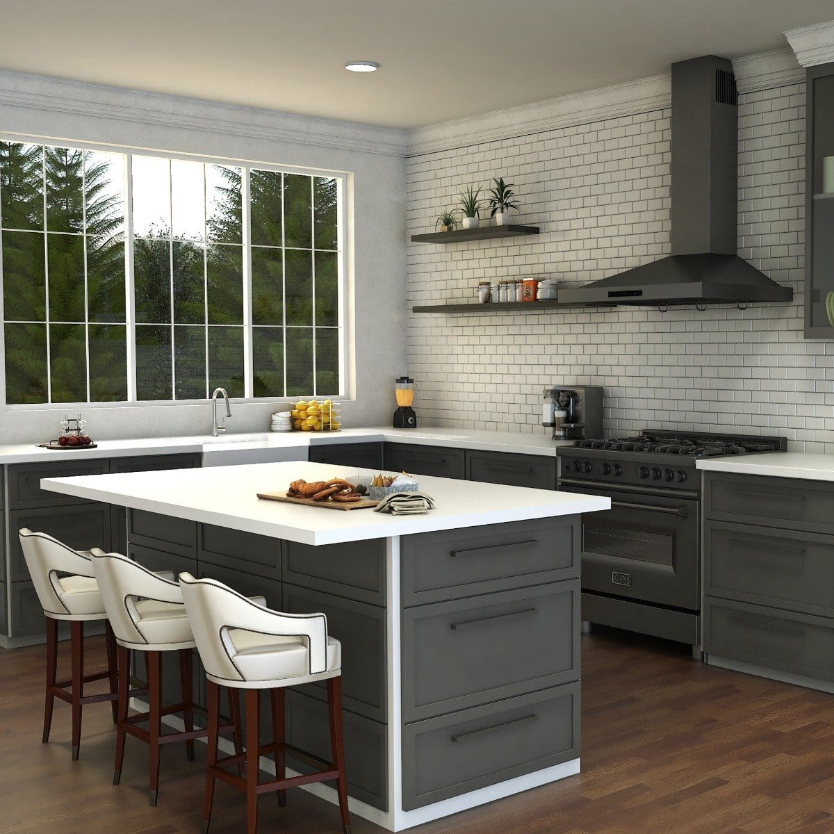 Modern kitchen design featuring the ZLINE Monet Kitchen Faucet, with clean lines and a spacious island.