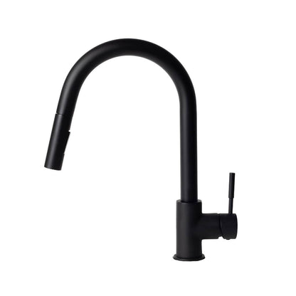 ZLINE Gemini Kitchen Faucet in sleek black finish, showcasing modern design and compact versatility for stylish kitchens.