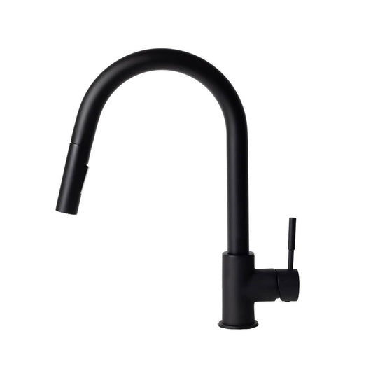 ZLINE Gemini Kitchen Faucet in sleek black finish, showcasing modern design and compact versatility for stylish kitchens.