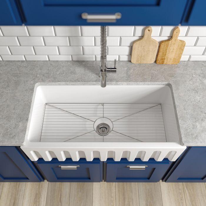 ZLINE Venice Farmhouse Reversible Fireclay Sink in White Gloss (FRC5122-WH-36)