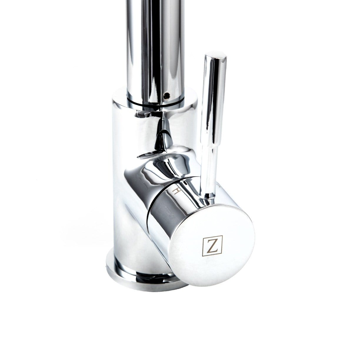 ZLINE Apollo Kitchen Faucet close-up view showcasing polished chrome finish and ergonomic handle for professional kitchens.