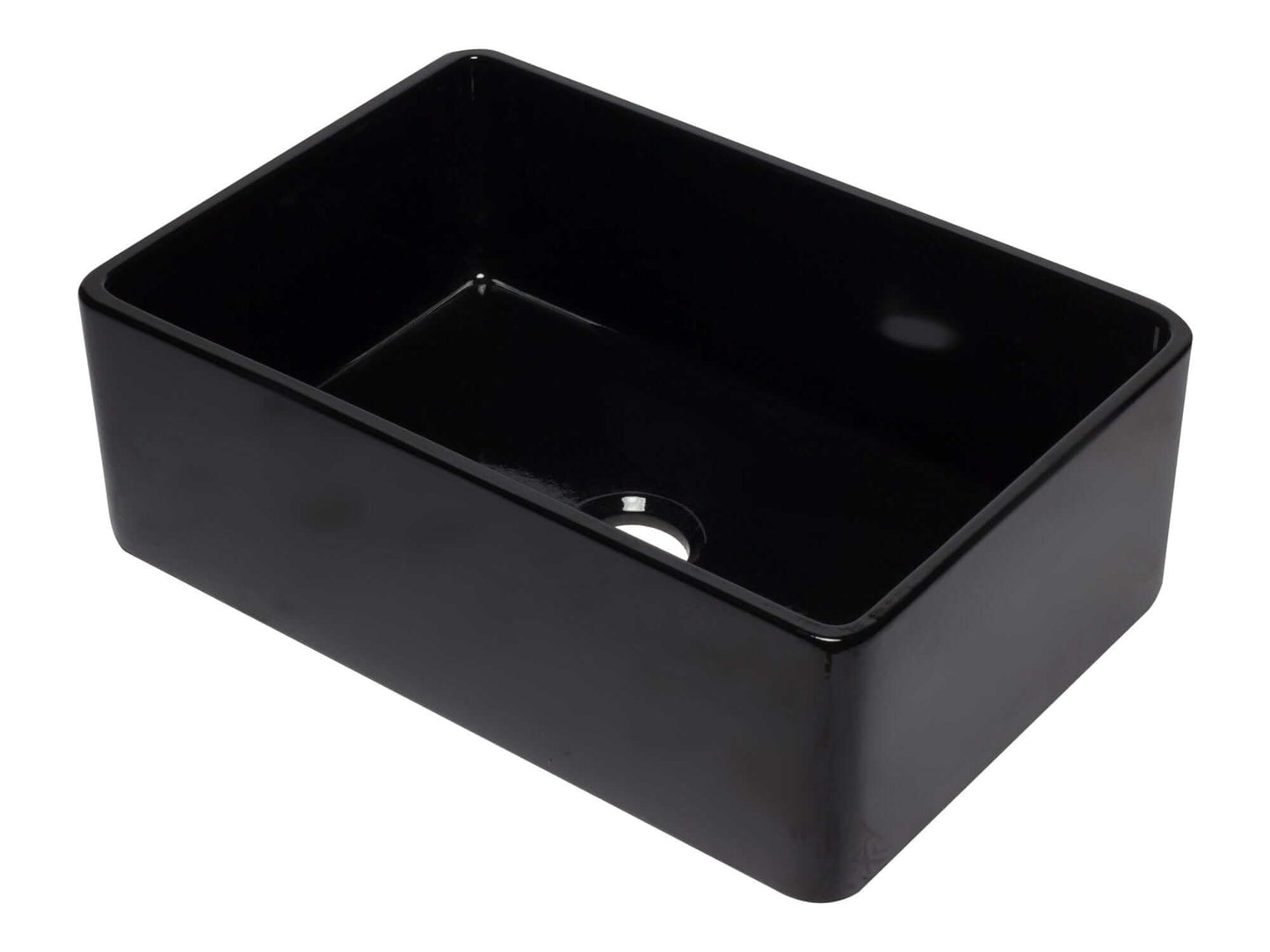ALFI 30" Black Reversible Single Fireclay Farm Kitchen Sink AB3020SB-BG showcasing a sleek black finish and modern design.