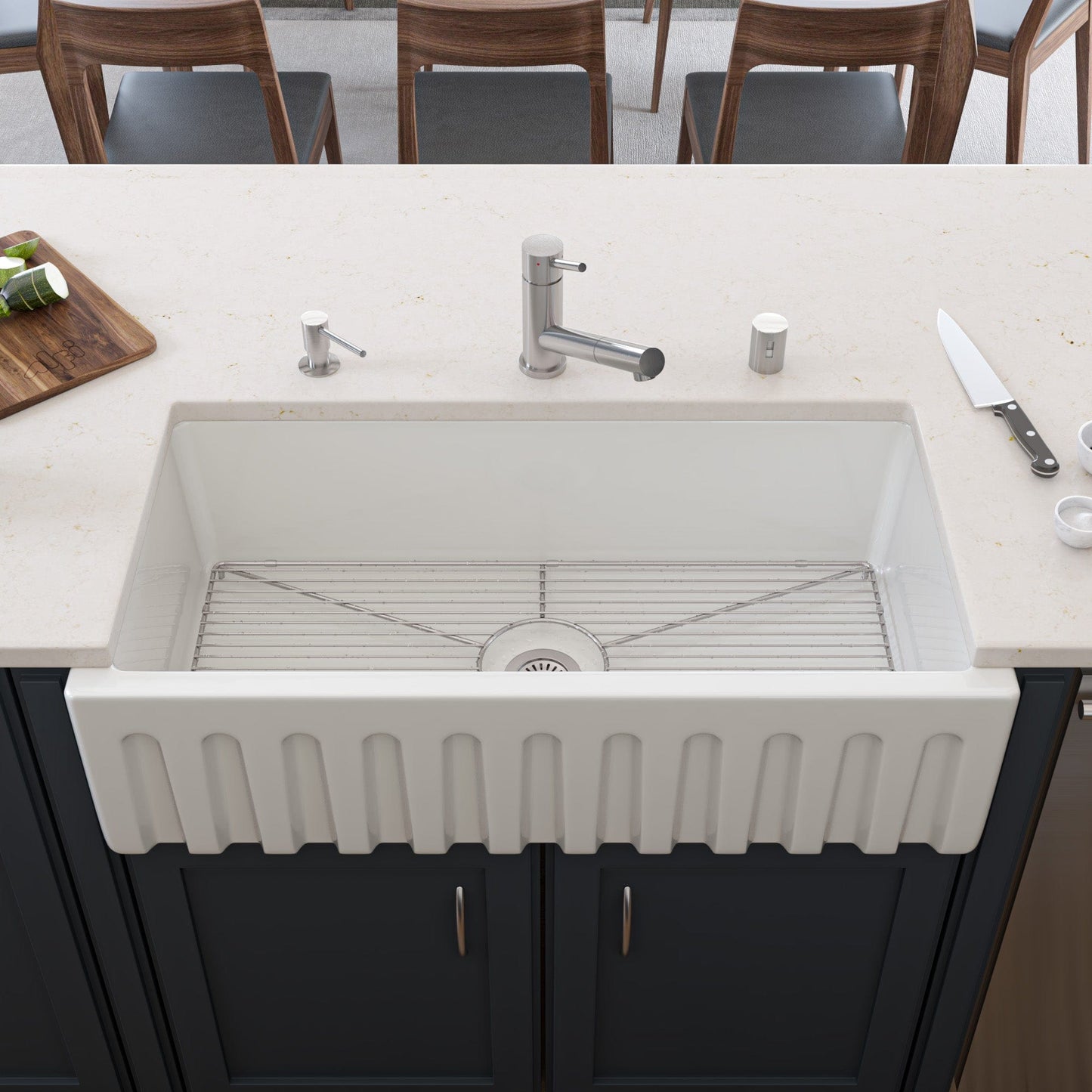 ALFI 36" White Reversible Smooth / Fluted Single Bowl Fireclay Farm Sink AB3618HS-W