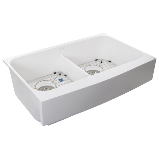 Nantucket Retrofit Glacierstone Double Bowl EZApron Kitchen Sink - NS-GSEZA32D with dual workspace functionality.