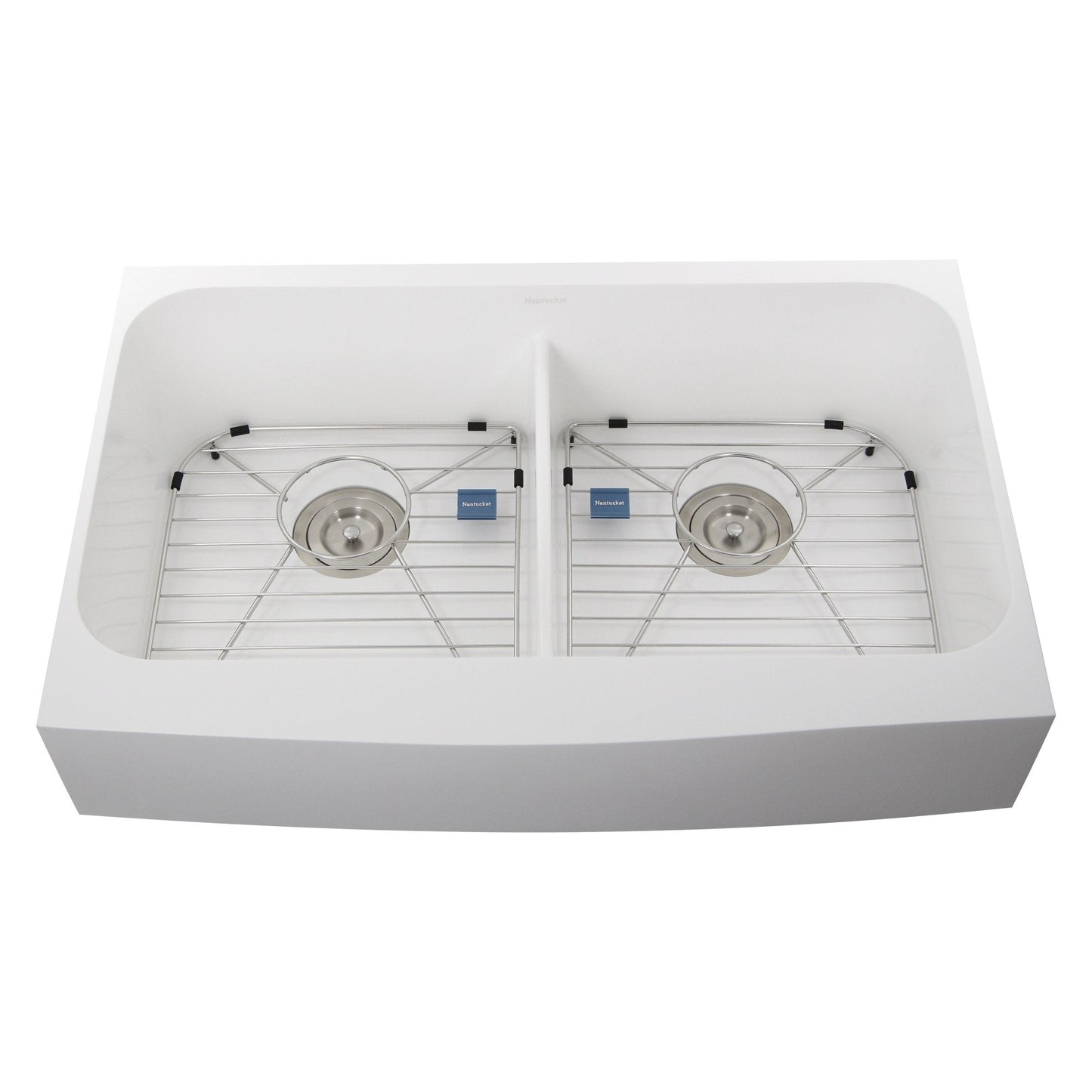 Nantucket Retrofit Glacierstone Double Bowl EZApron Kitchen Sink - NS-GSEZA32D with dual bowls and grid racks