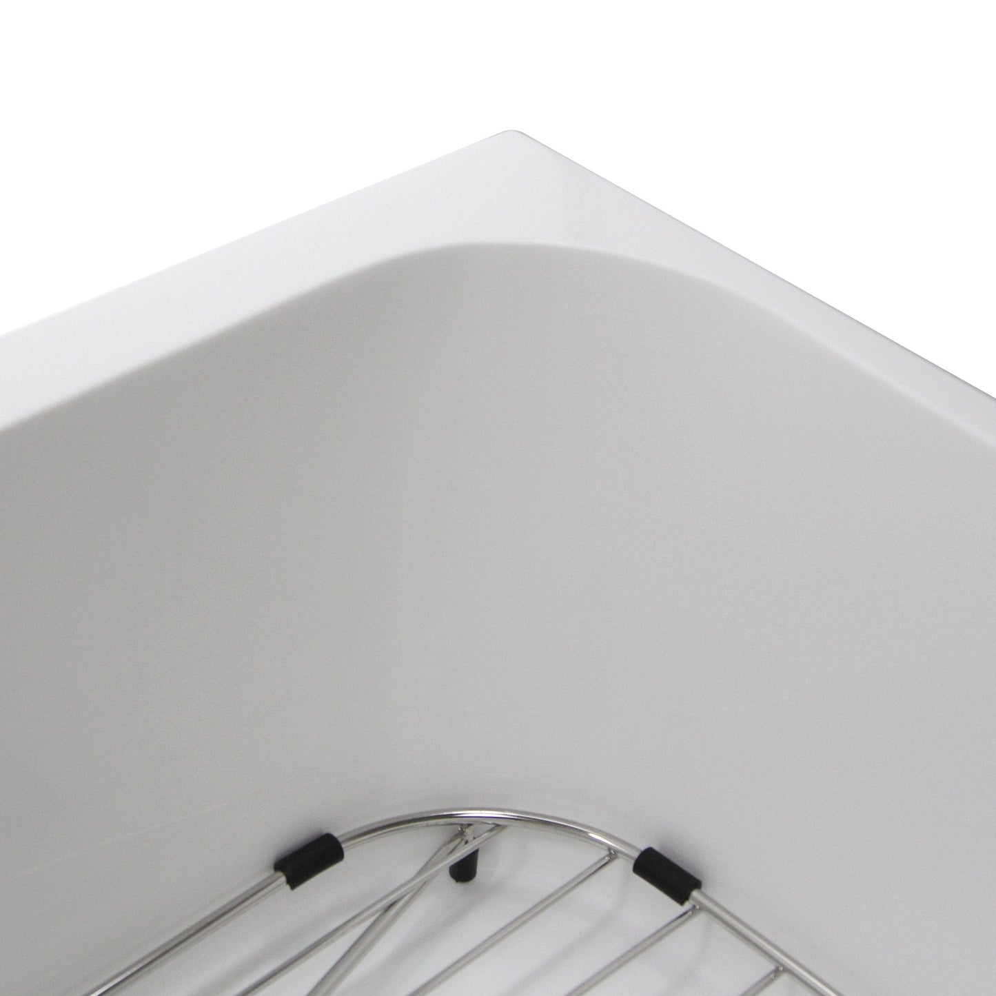 Nantucket Retrofit Glacierstone Single Bowl EZApron Kitchen Sink - NS-GSEZA32S corner view with rack.