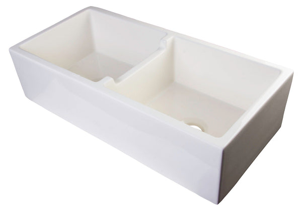 ALFI 39 Biscuit Smooth Apron Thick Wall Fireclay Double Bowl Farm Sink AB3918DB-B