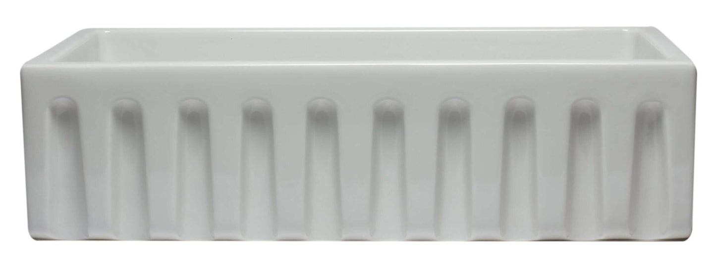 ALFI 36" White Reversible Smooth / Fluted Single Bowl Fireclay Farm Sink AB3618HS-W with fluted design.