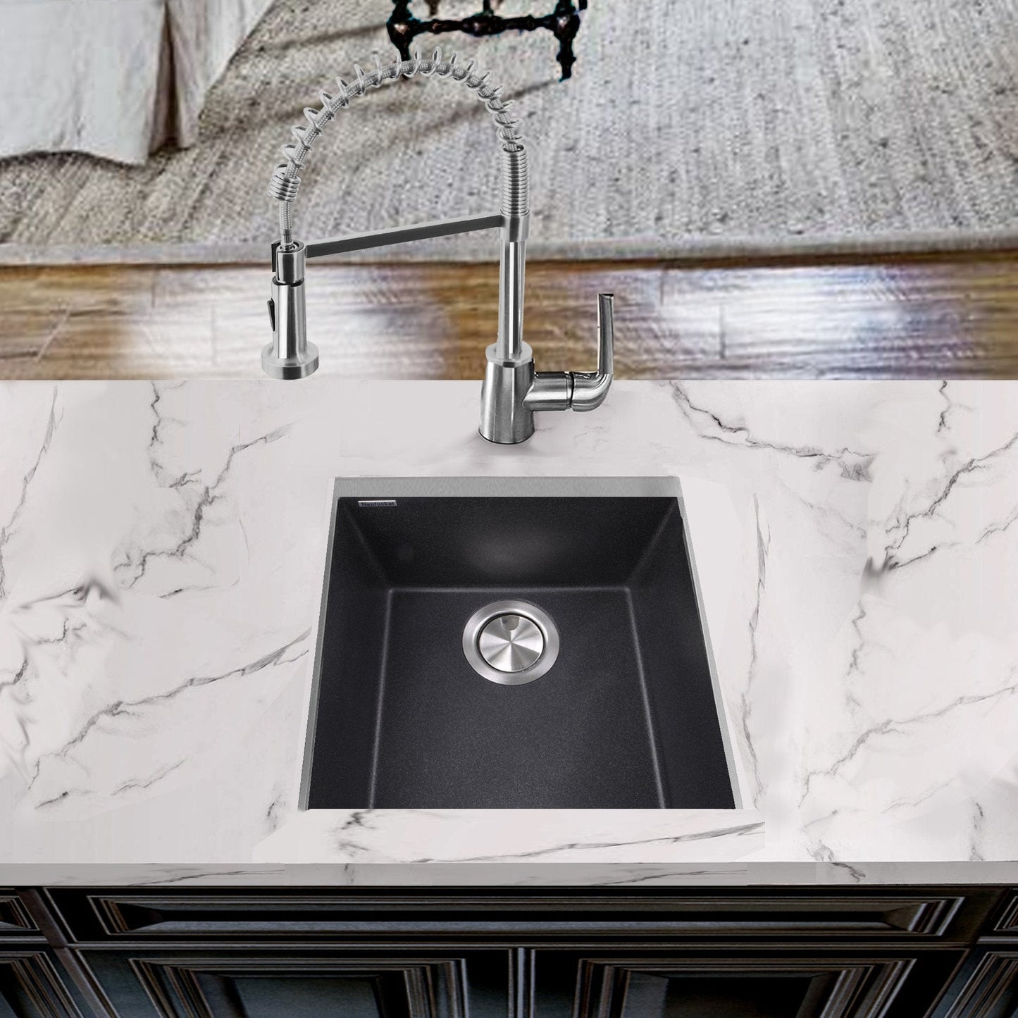 Nantucket 17" Single Bowl Undermount Granite Composite Bar-Prep Sink Black - PR1716-BL - Manor House Sinks