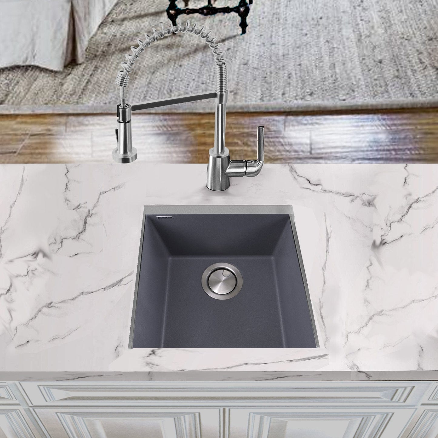 Nantucket 17" Single Bowl Undermount Granite Composite Bar-Prep Sink Titanium - PR1716-TI - Manor House Sinks
