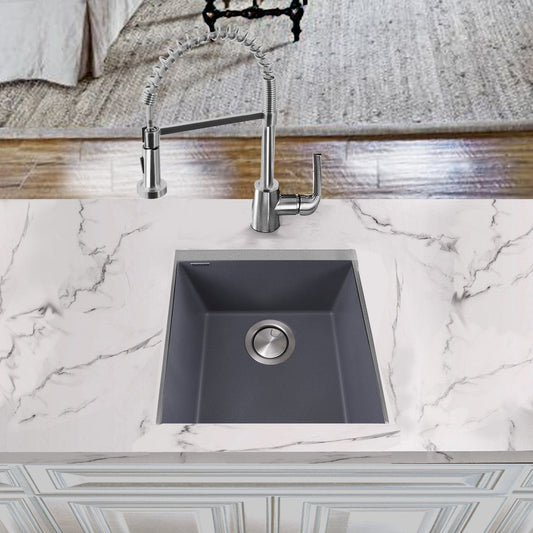 Modern Titanium Bar Sink - 17" Nantucket Undermount for Contemporary Spaces top view with marble countertop