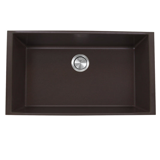 Nantucket 33" Undermount Granite Composite Kitchen Sink Brown with sleek design and stainless steel drain.