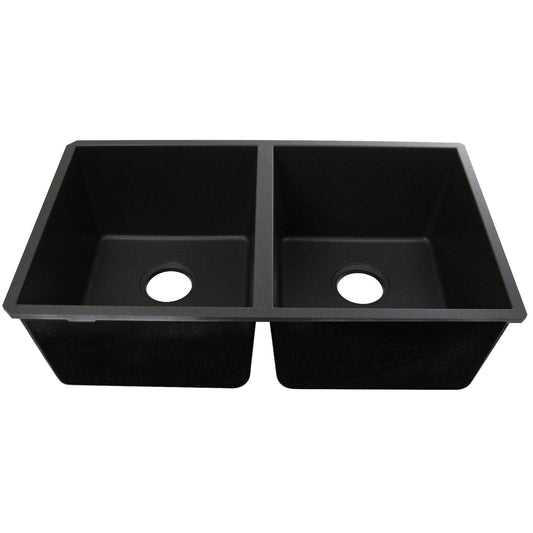 Nantucket 50/50 Double Bowl Undermount Granite Composite Black - PR5050-LDBL sink top view with double compartments.