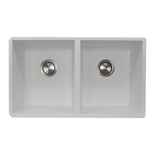 Nantucket 50/50 Double Bowl Undermount Granite Composite White - PR5050-LDW showing dual equal bowls with modern design.