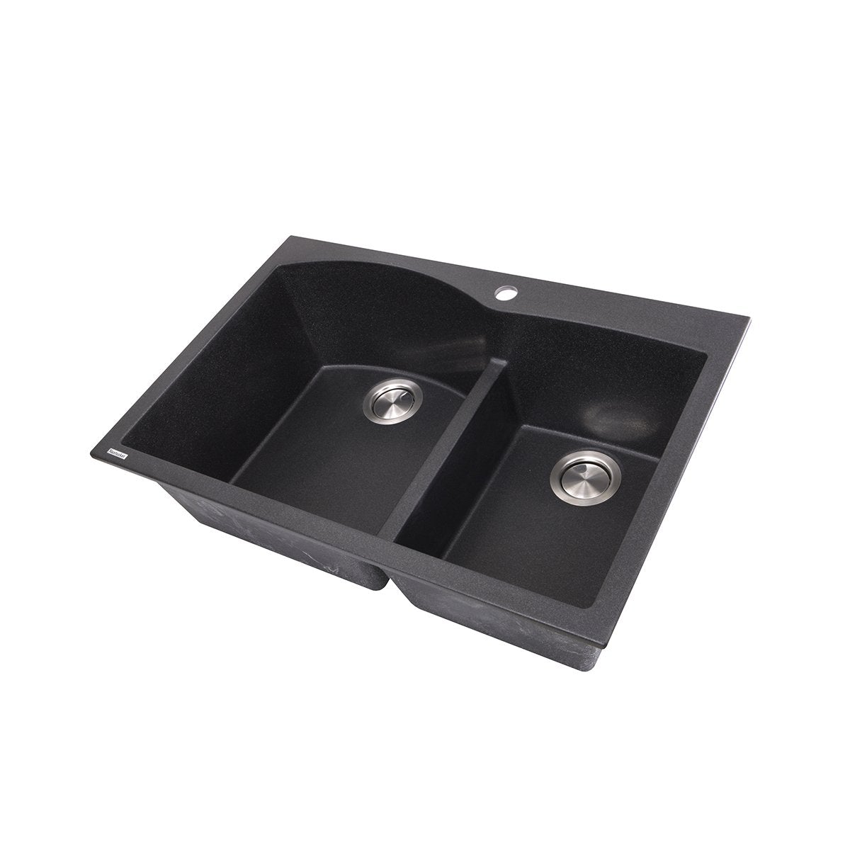 Nantucket 60/40 Double Bowl Dual-mount Granite Composite Black - PR6040-BL kitchen sink with low divider.