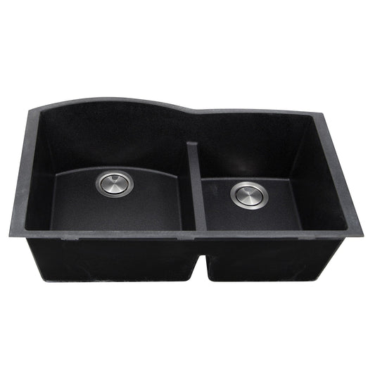 Nantucket 60/40 Double Bowl Undermount Granite Composite Black - PR6040-BL-UM kitchen sink shown in top view.