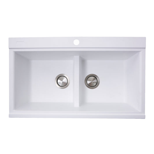 Nantucket Large Double Bowl Prep Station Topmount Granite Composite White - PR3420PS-W with dual bowls and sleek design.