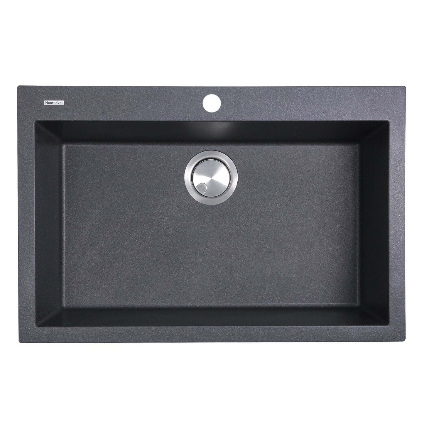 Nantucket Large Single Bowl Dual-Mount Granite Composite Black sink with spacious interior and elegant design.