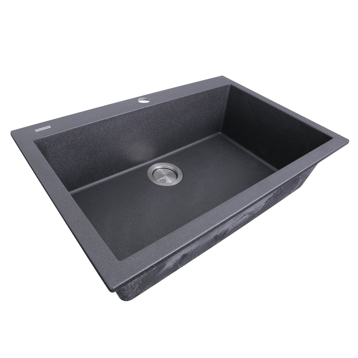 Nantucket Large Single Bowl Dual-Mount Granite Composite Black kitchen sink with expansive design for maximum workspace.
