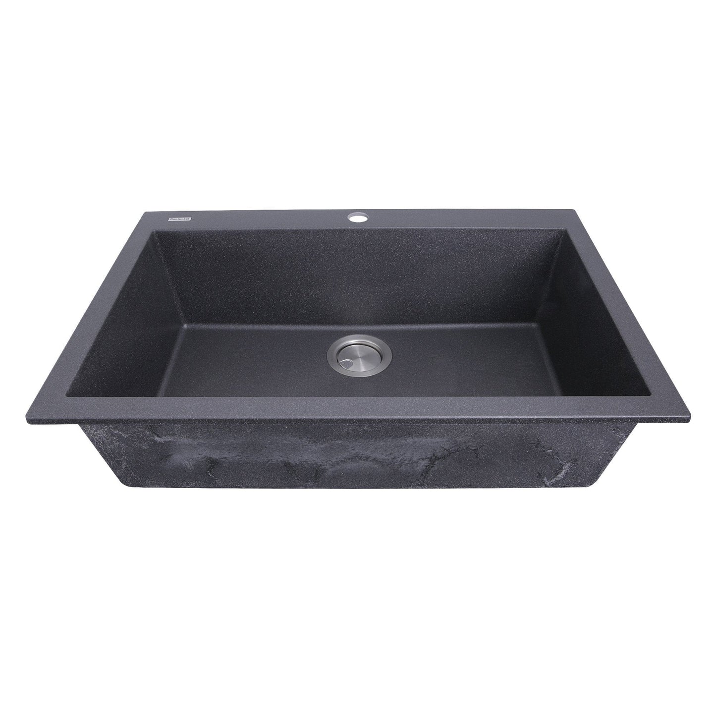 Nantucket Large Single Bowl Dual-Mount Granite Composite Black kitchen sink with expansive design and large interior.