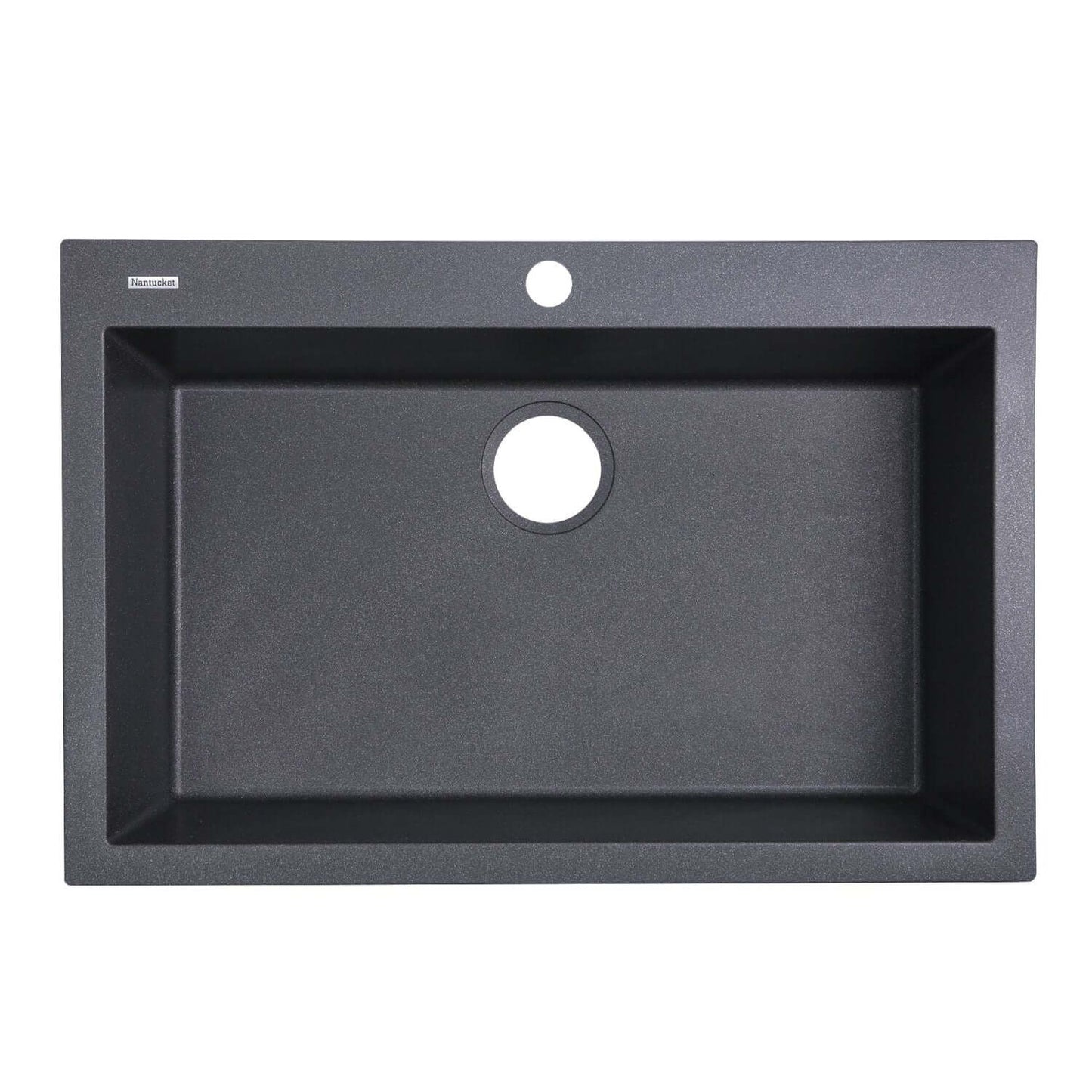 Nantucket Large Single Bowl Dual-Mount Granite Composite Black sink with expansive design for unlimited kitchen workspace.