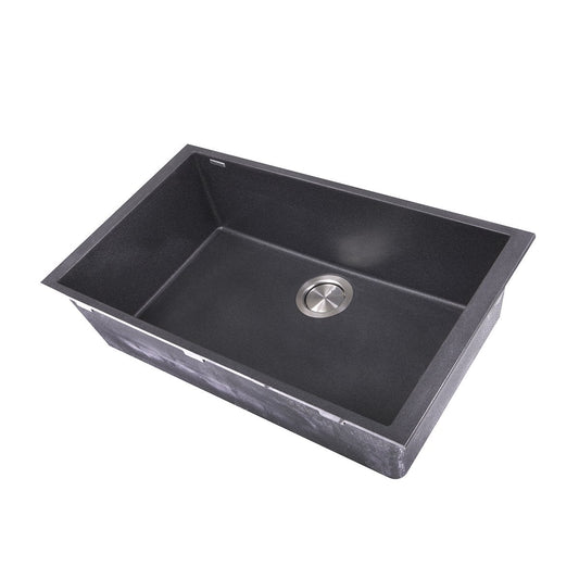 Nantucket's Bold Black Undermount Sink - Large Single Bowl showcasing a sleek black granite composite design.