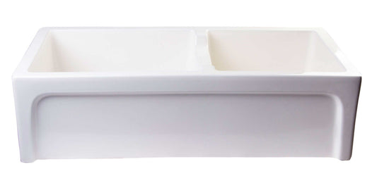 ALFI 36" Biscuit Arched Apron Thick Wall Fireclay Double Bowl Farm Sink AB3618ARCH-B showcasing elegant design.