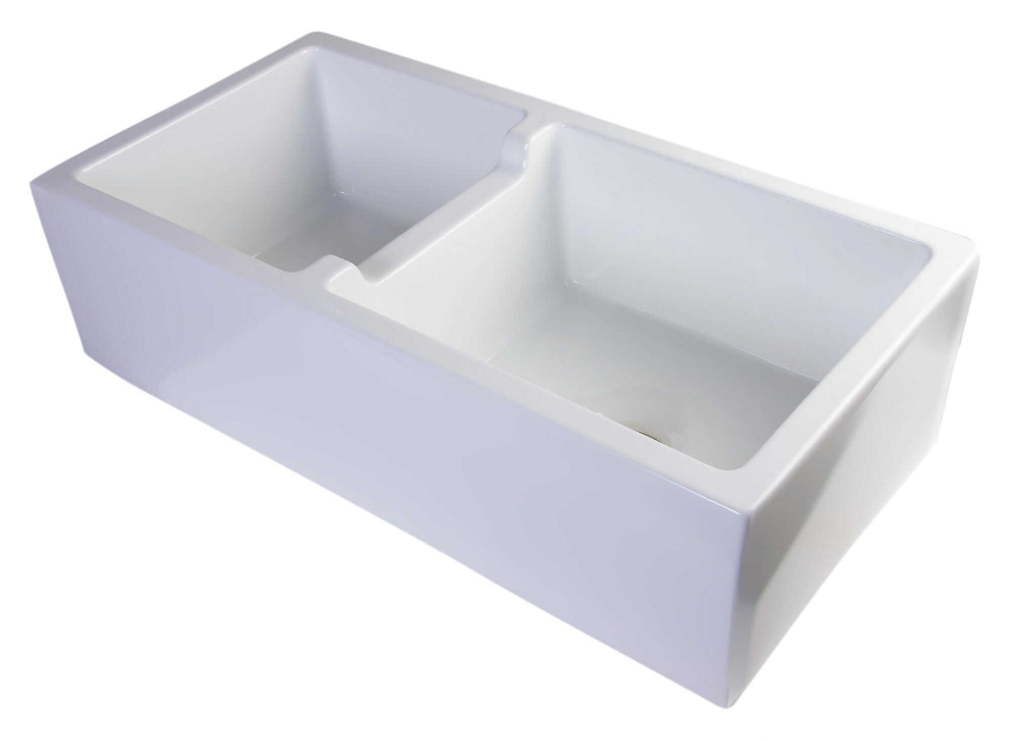 ALFI 36" White Smooth Apron Thick Wall Fireclay Double Bowl Farm Sink AB3618DB-W