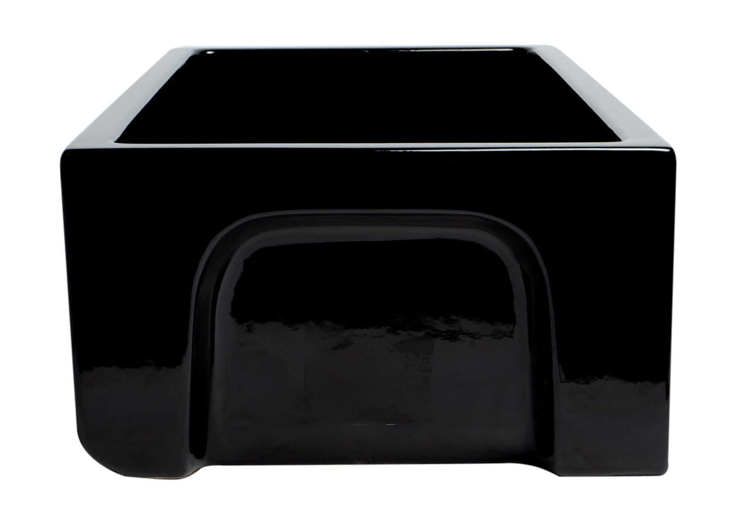 ALFI 36" Black Gloss Reversible Smooth / Fluted Single Bowl Fireclay Farm Sink AB3618HS-BG in a sleek black finish.