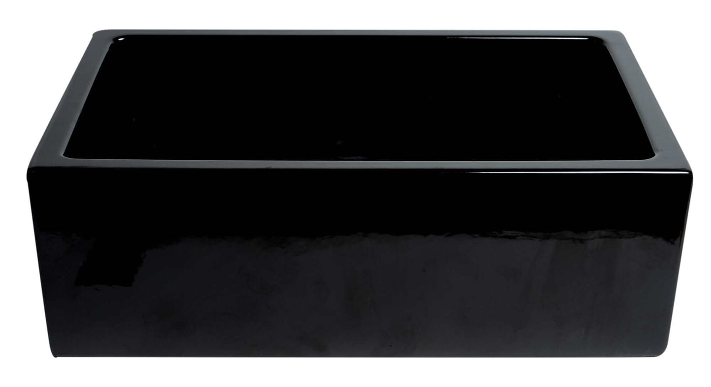 ALFI 30" Black Gloss Reversible Fireclay Farmhouse Sink showcased in a sleek black gloss finish.