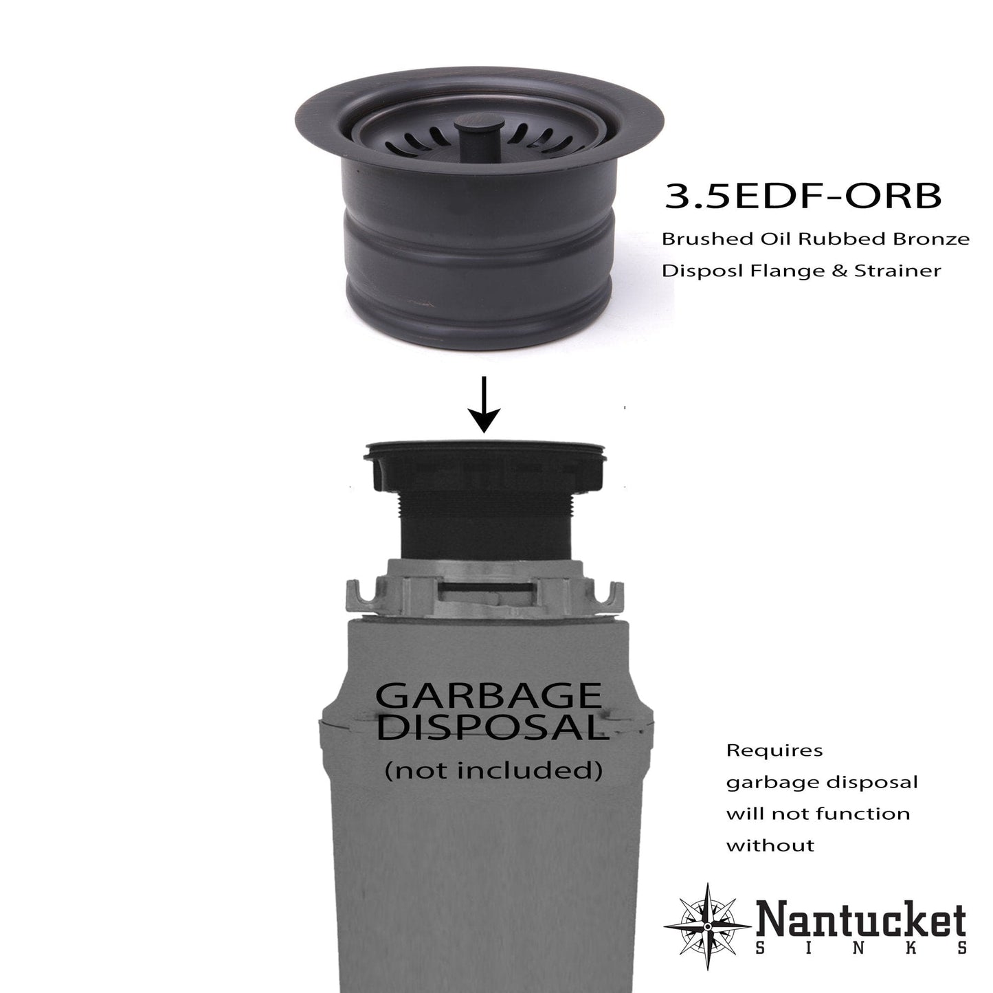 Nantucket 3.5" Extended Flange Disposal Kitchen Drain Brushed Oil Rubbed Bronze - 3.5EDF-ORB