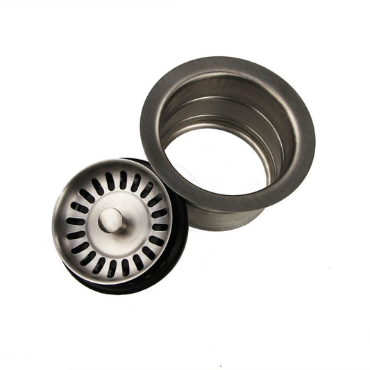 Nantucket 3.5" Extended Flange Disposal Kitchen Drain in Brushed Stainless - 3.5EDF-BRS top view showcasing the drain assembly.