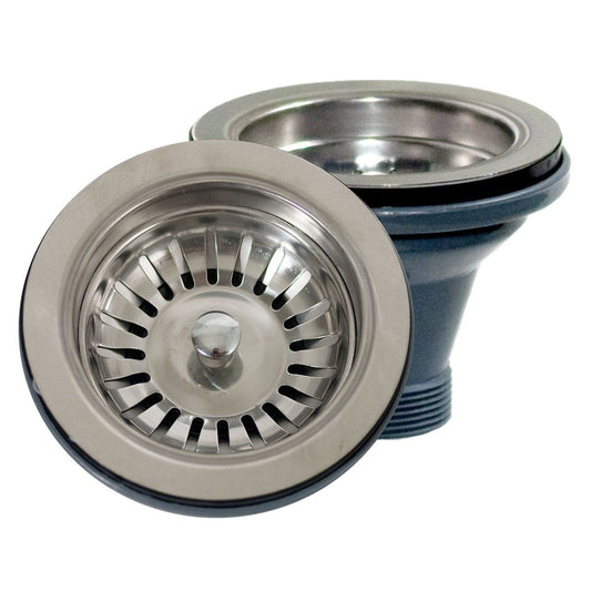 Nantucket Basket Strainer Kitchen Drain for Fireclay Sinks - NS35L-EXT top view of stainless steel strainer